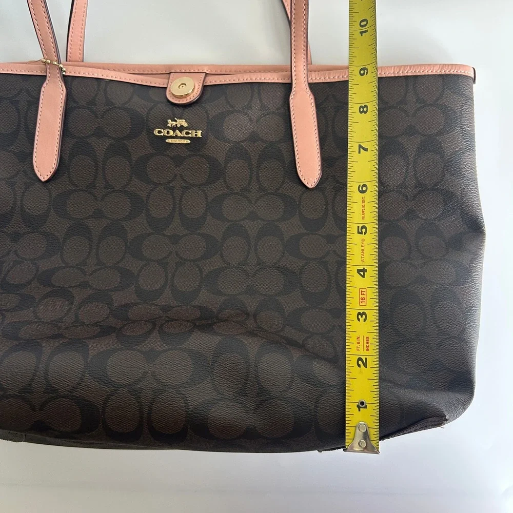 Coach City Tote Brown Dusty Pink Signature Canvas Leather Bag Excellent